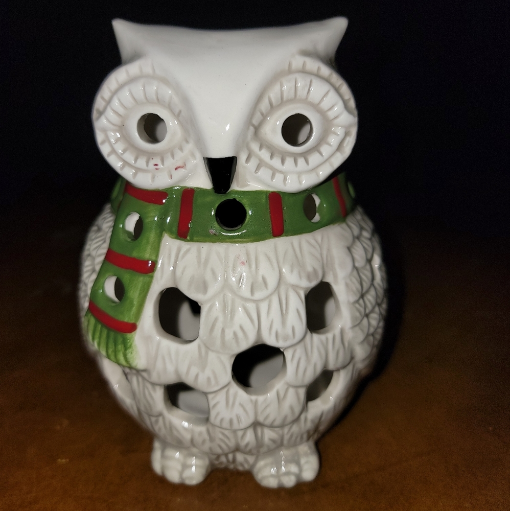 White Owl with Scarf Tea Light Candle holder